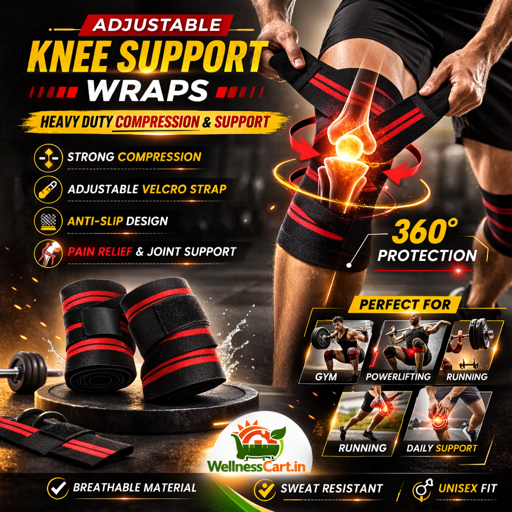 Knee Support Compression Wrap (Adjustable Gym & Sports Knee Brace)